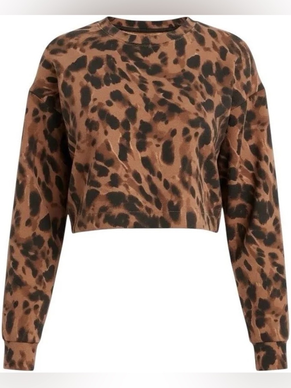 Old Navy Dynamic Fleece Active Brown and Black Leopard Cropped Sweatshirt